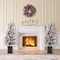 Set of 2 4ft Pre-Lit Flocked Artificial Christmas Porch Trees with and Red Berries and 60 Warm White/Multi-color Lights,2 function w/Foot Pedal